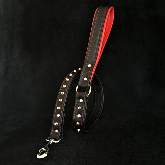 Black soft leather studded leash-0